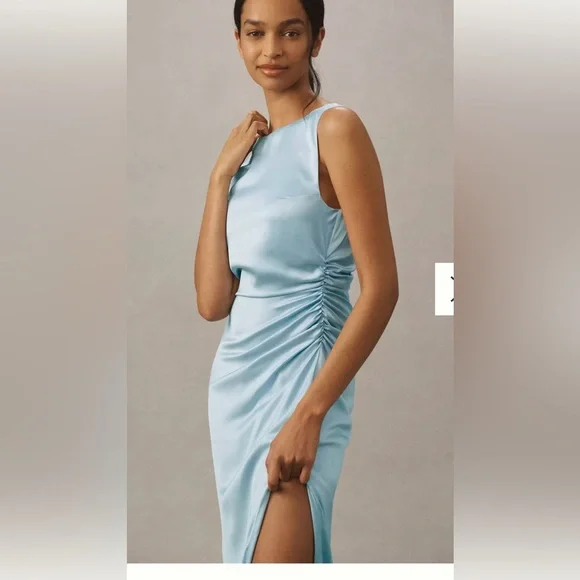 Elegant Light Blue Satin Dress - Picture 2 of 8